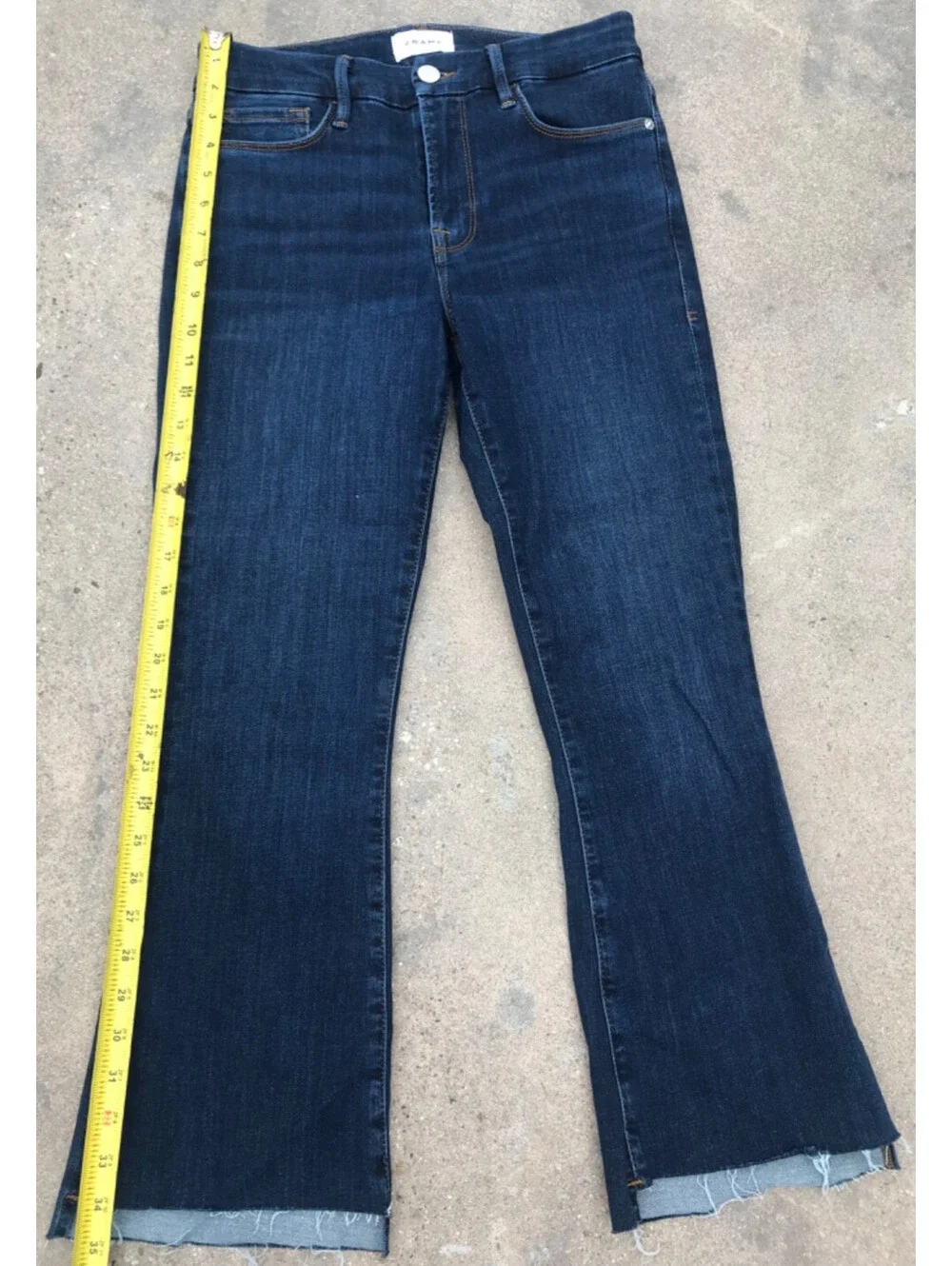 FRAME Le Crop Mini Boot Jeans Size 27 Dark Blue Denim Raw Cut Off Center Hem